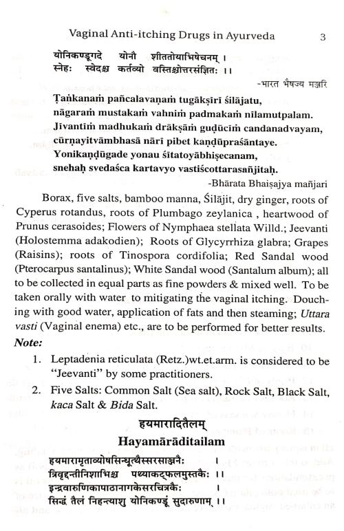 Vaginal Anti-itching Drugs in Ayurveda